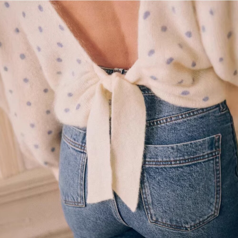 Sezane Cream Sweater with Light Blue Polka Dots - Picture 2 of 6